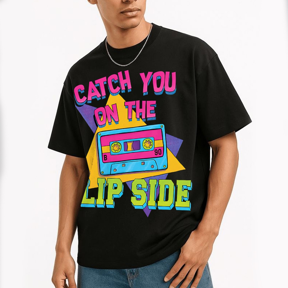 Catch You On The Flip Side Neon Cassette Retro Cotton T-shirt
