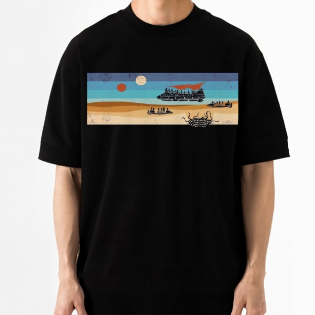 Dual Sun Desert Sand Vessel Weird Creature Distressed Solid Cotton T-shirt