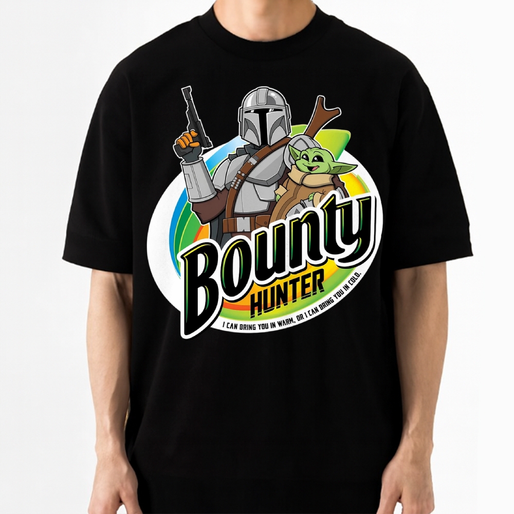 Badge Armored Bounty Hunter Tiny Alien Child Parody Logo Cotton T-shirt