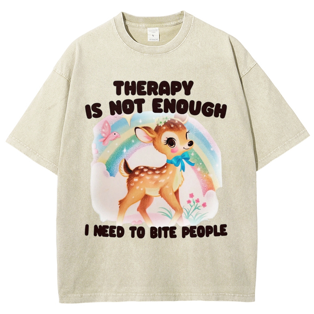 Rainbow Fawn Sarcastic Mental Health Quote Lavender Washed T-shirt