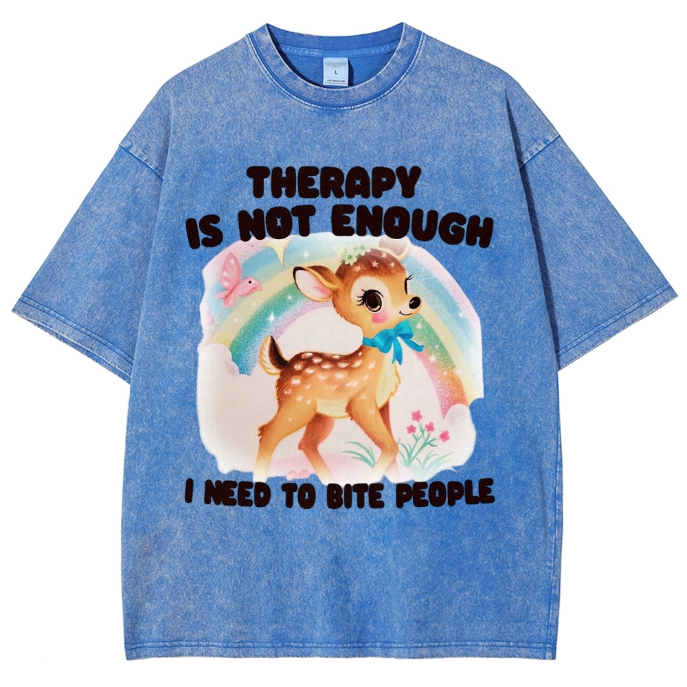Rainbow Fawn Sarcastic Mental Health Quote Lavender Washed T-shirt