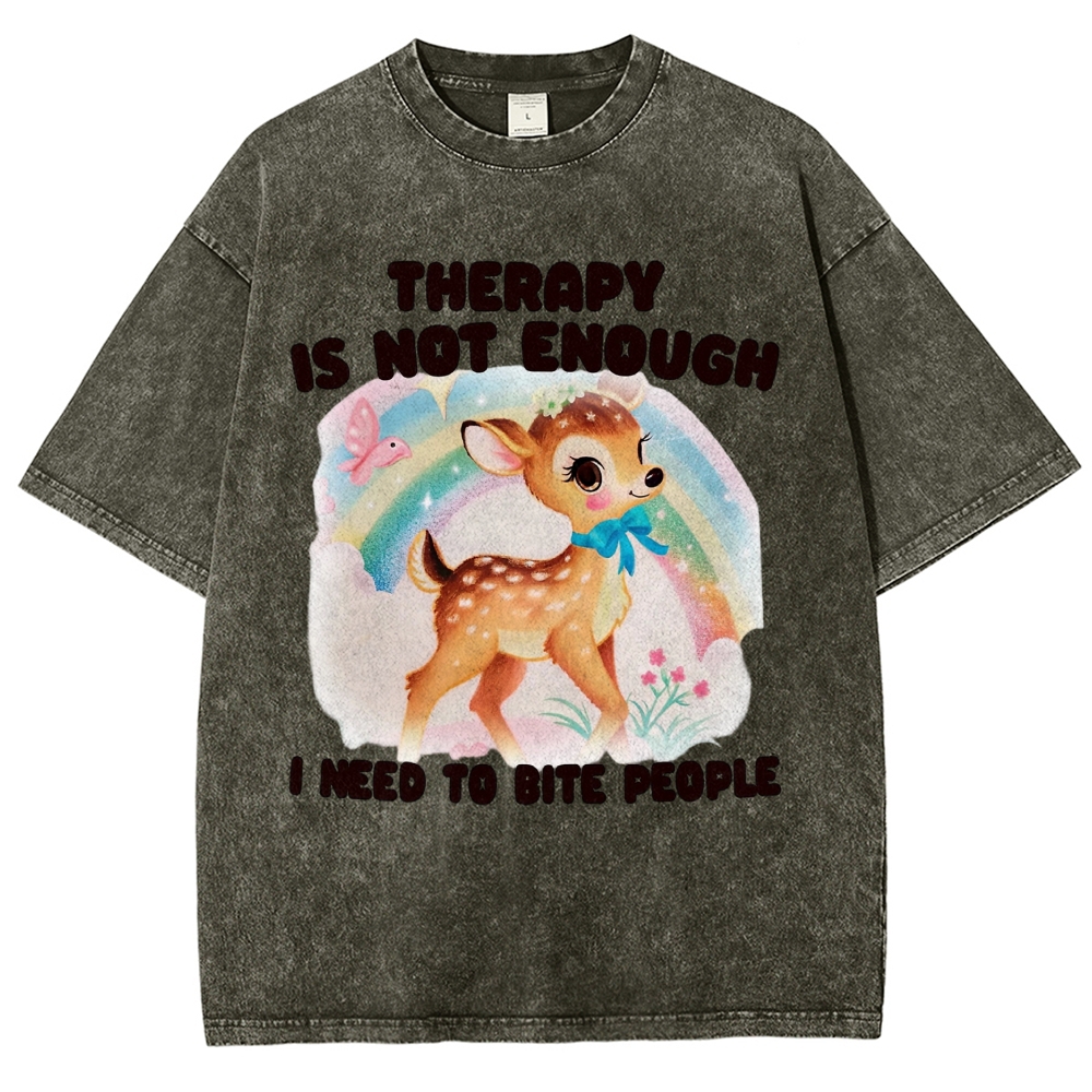 Rainbow Fawn Sarcastic Mental Health Quote Lavender Washed T-shirt