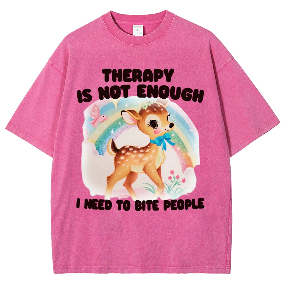 Rainbow Fawn Sarcastic Mental Health Quote Lavender Washed T-shirt