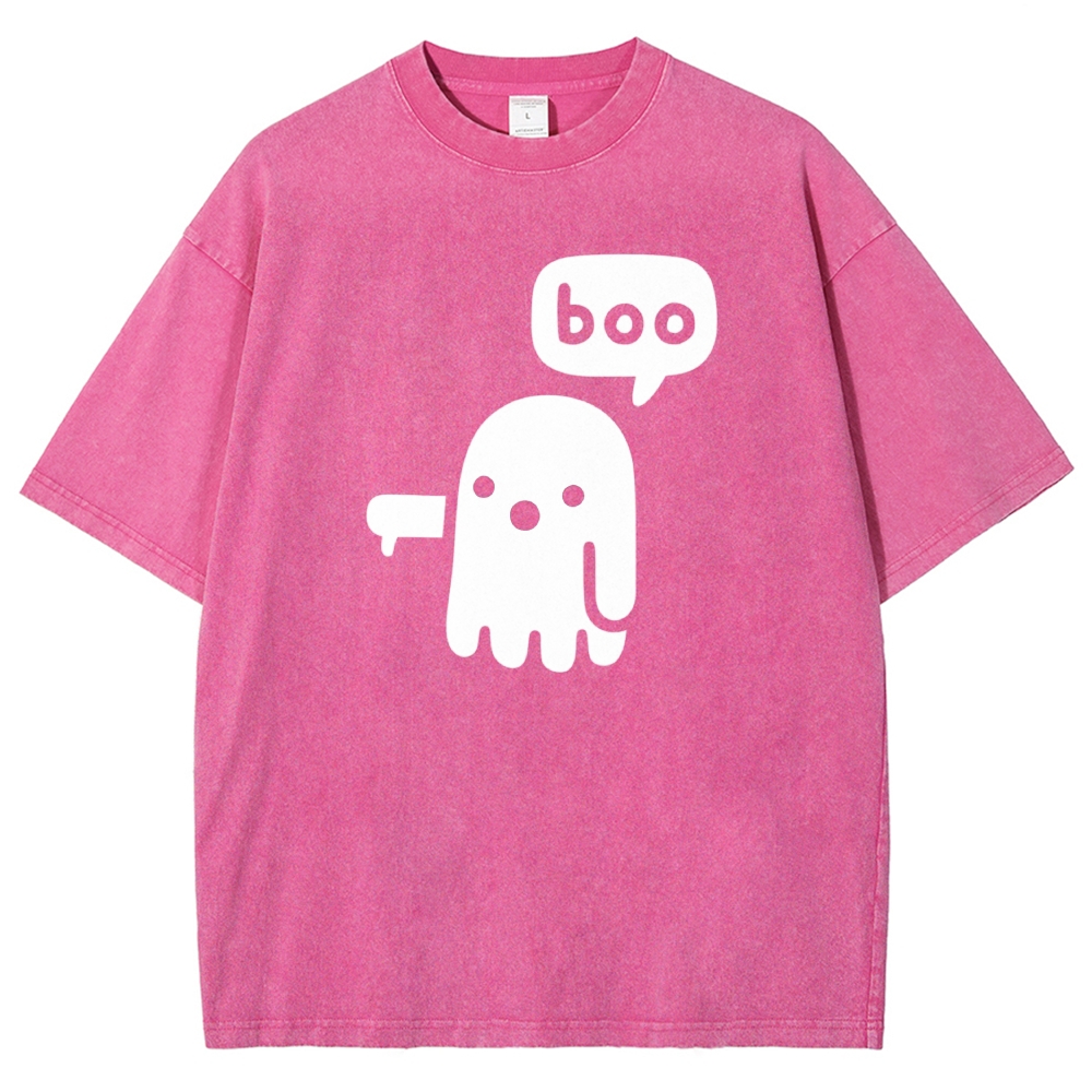 Simple Cartoon Middle Finger Ghost "boo" Speech Bubble Washed T-shirt