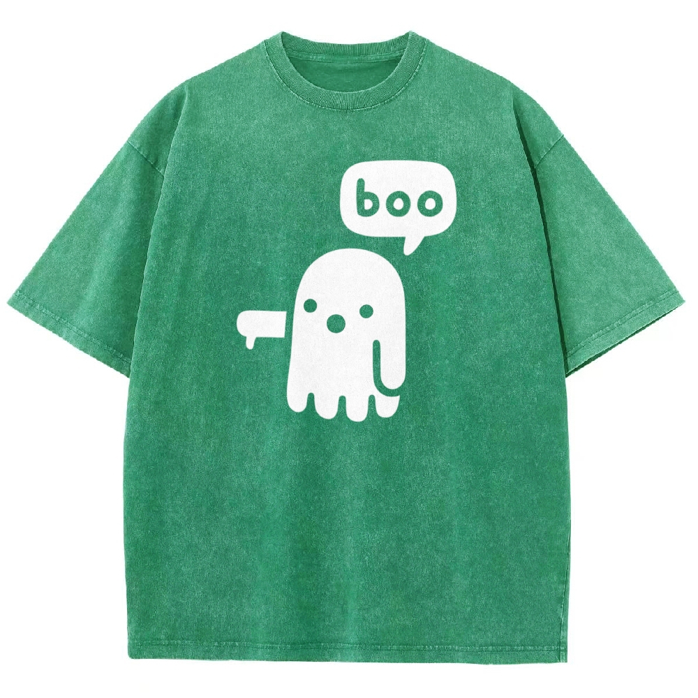 Simple Cartoon Middle Finger Ghost "boo" Speech Bubble Washed T-shirt