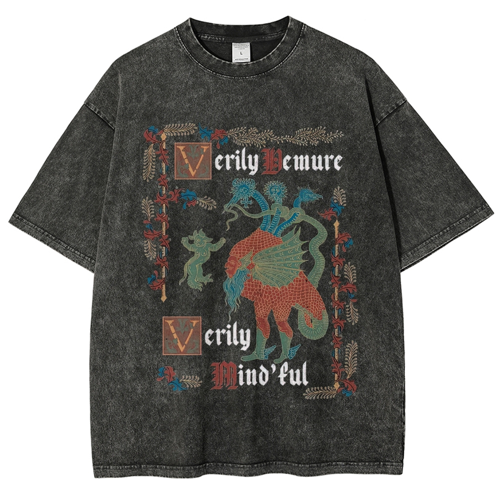 Old Gothic Script Cat Reading Book Rude Funny Quote Washed T-shirt 