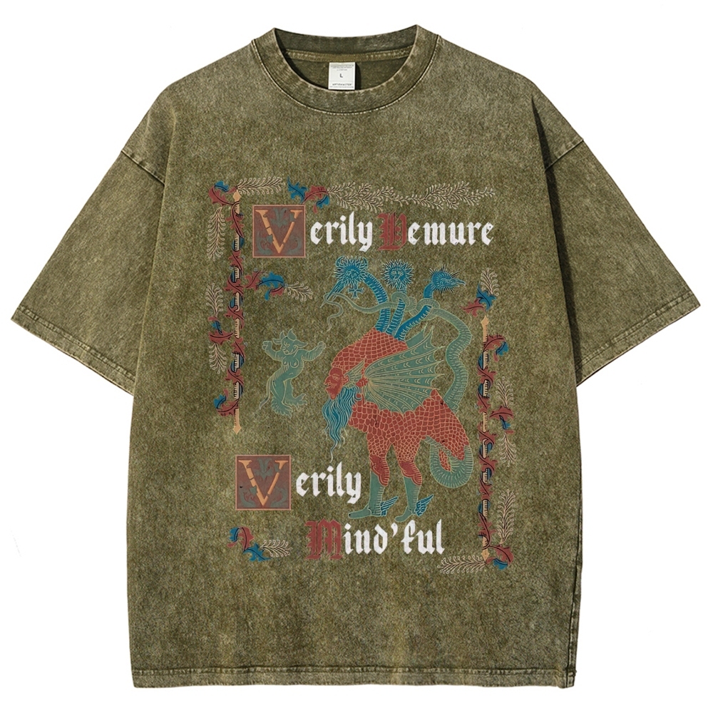 Old Gothic Script Cat Reading Book Rude Funny Quote Washed T-shirt 