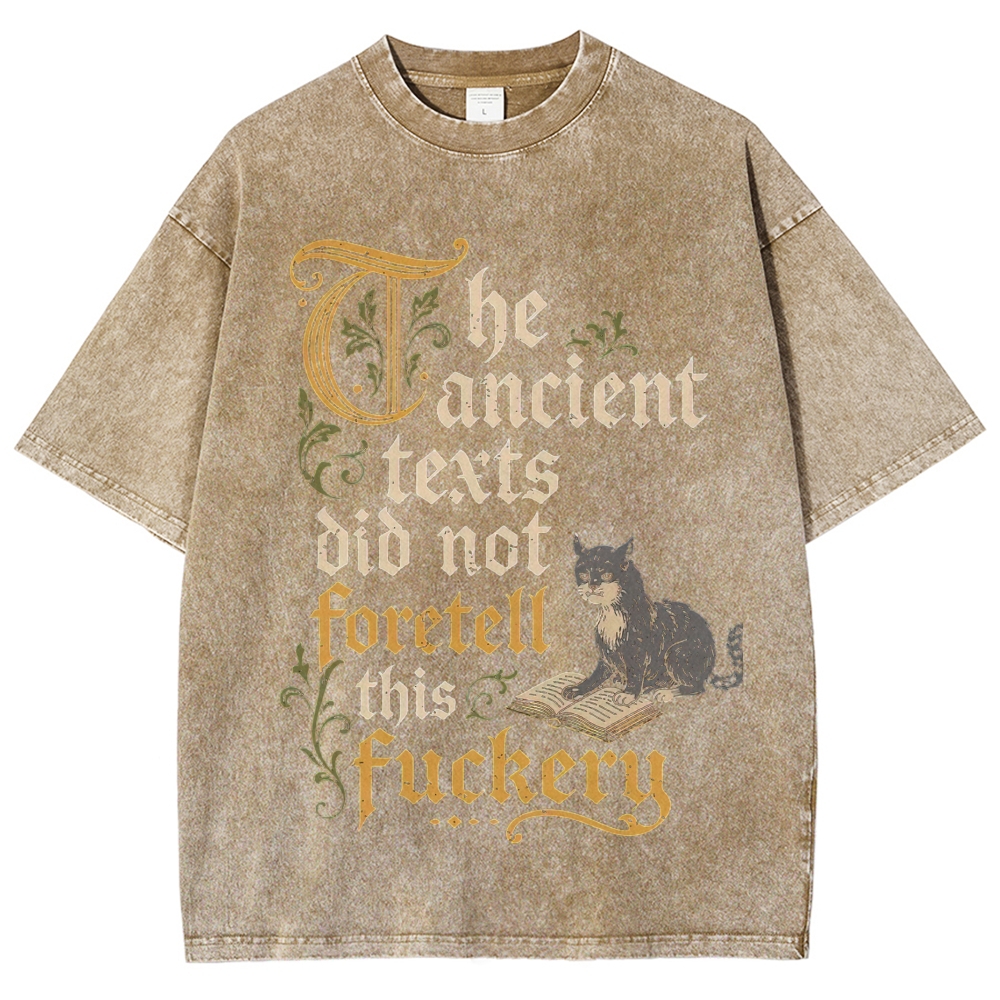 Old Gothic Script Cat Reading Book Rude Funny Quote Washed T-shirt
