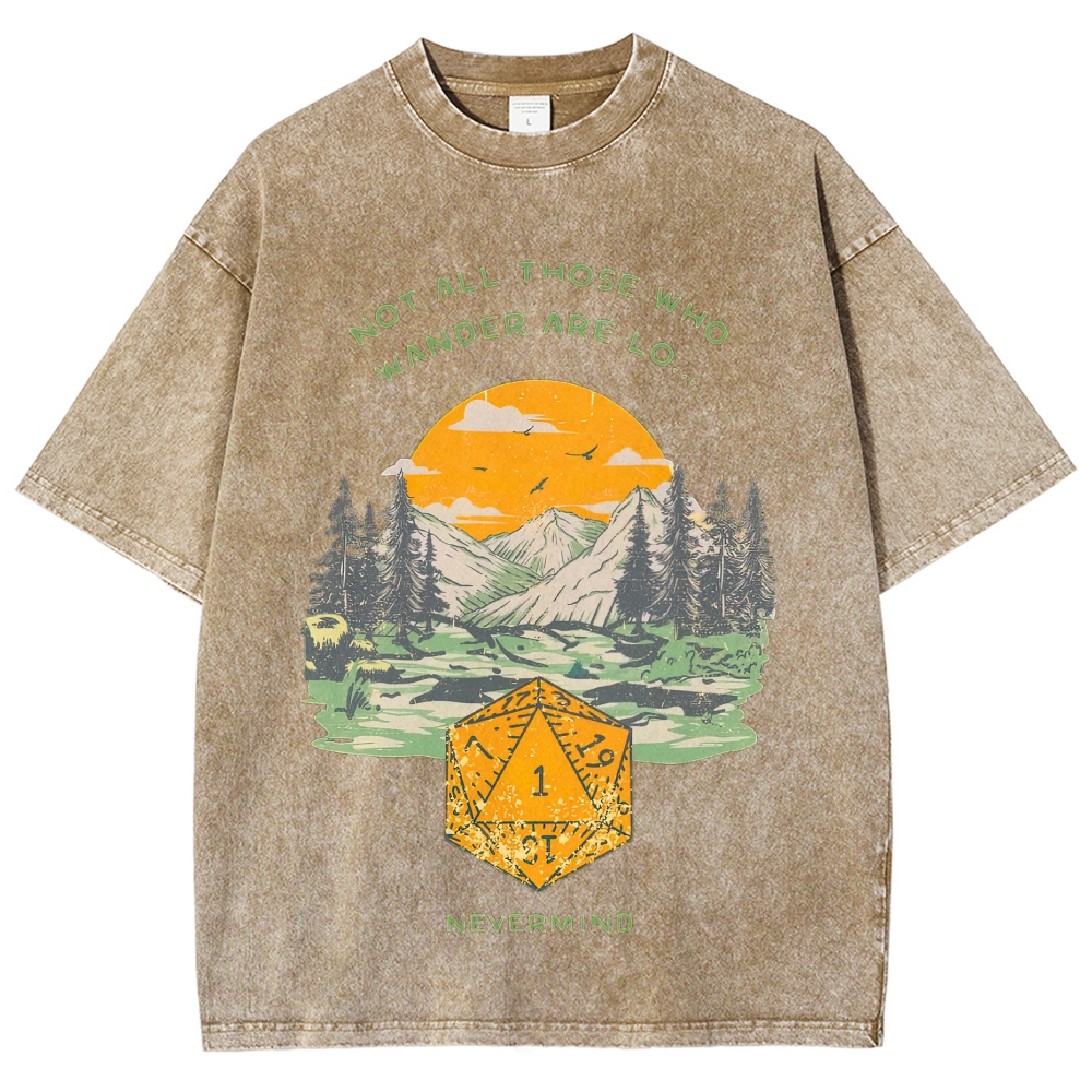 Mountain Sunset D20 Dice Parody Poem Tabletop RPG Sage Washed T-shirt 