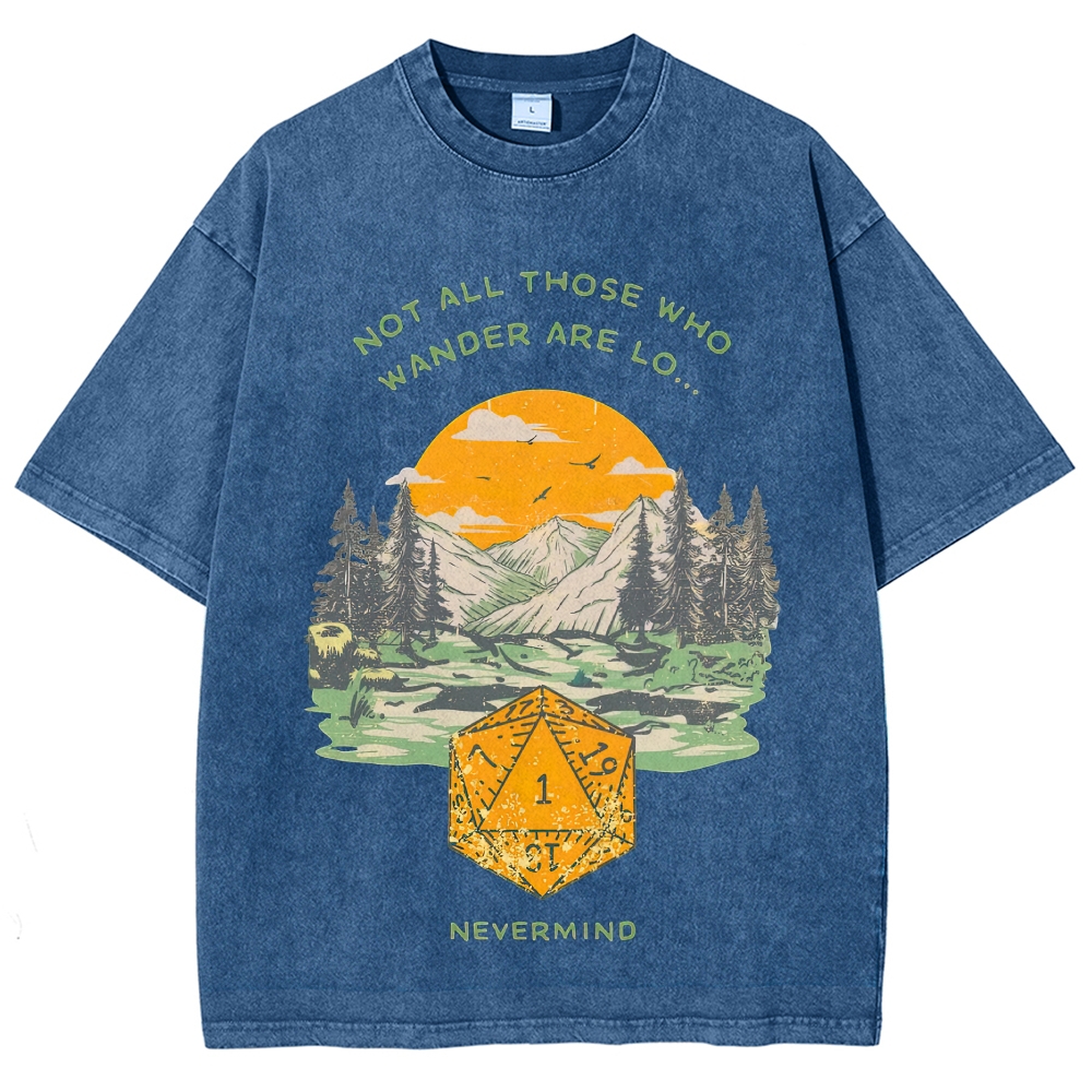 Mountain Sunset D20 Dice Parody Poem Tabletop RPG Sage Washed T-shirt 