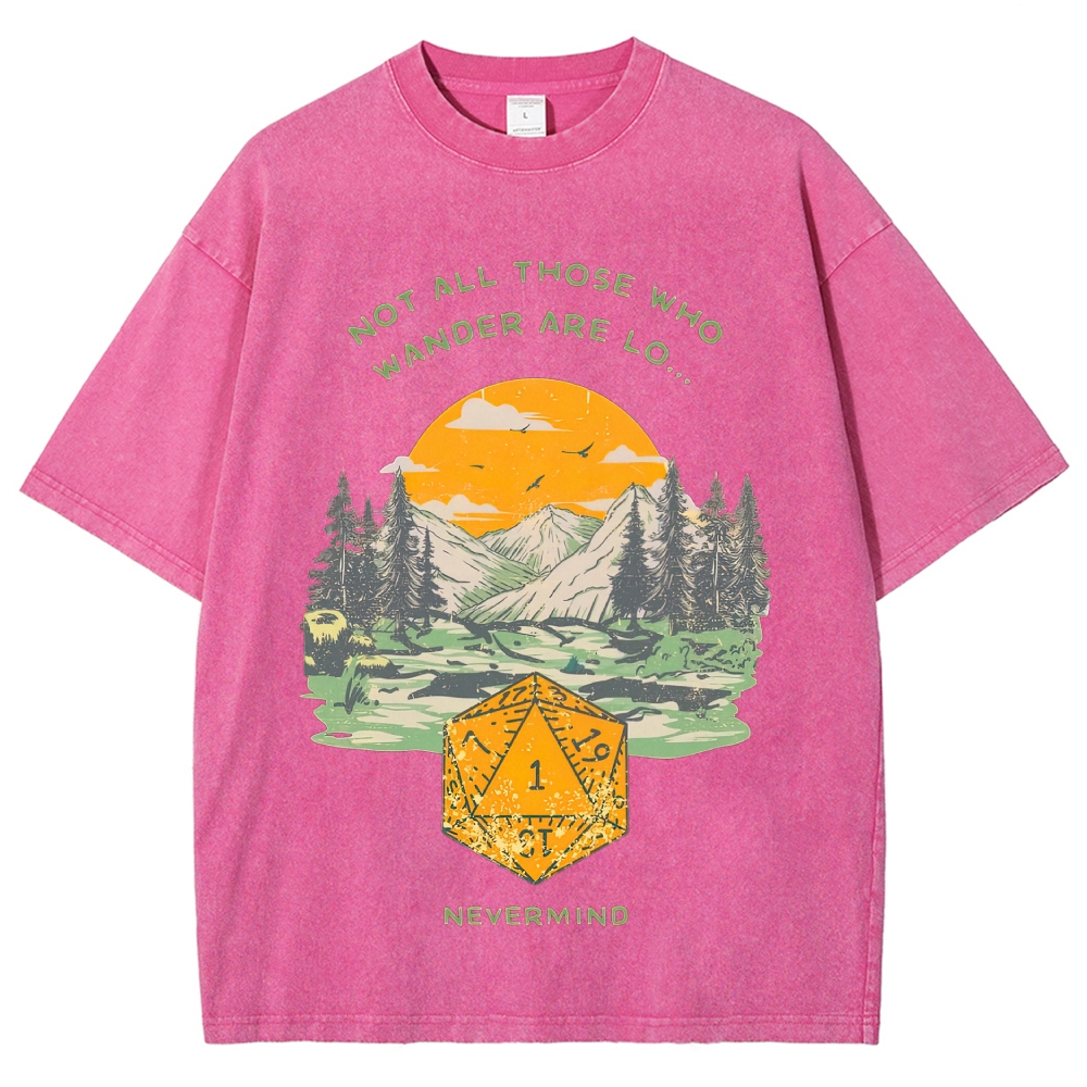 Mountain Sunset D20 Dice Parody Poem Tabletop RPG Sage Washed T-shirt 