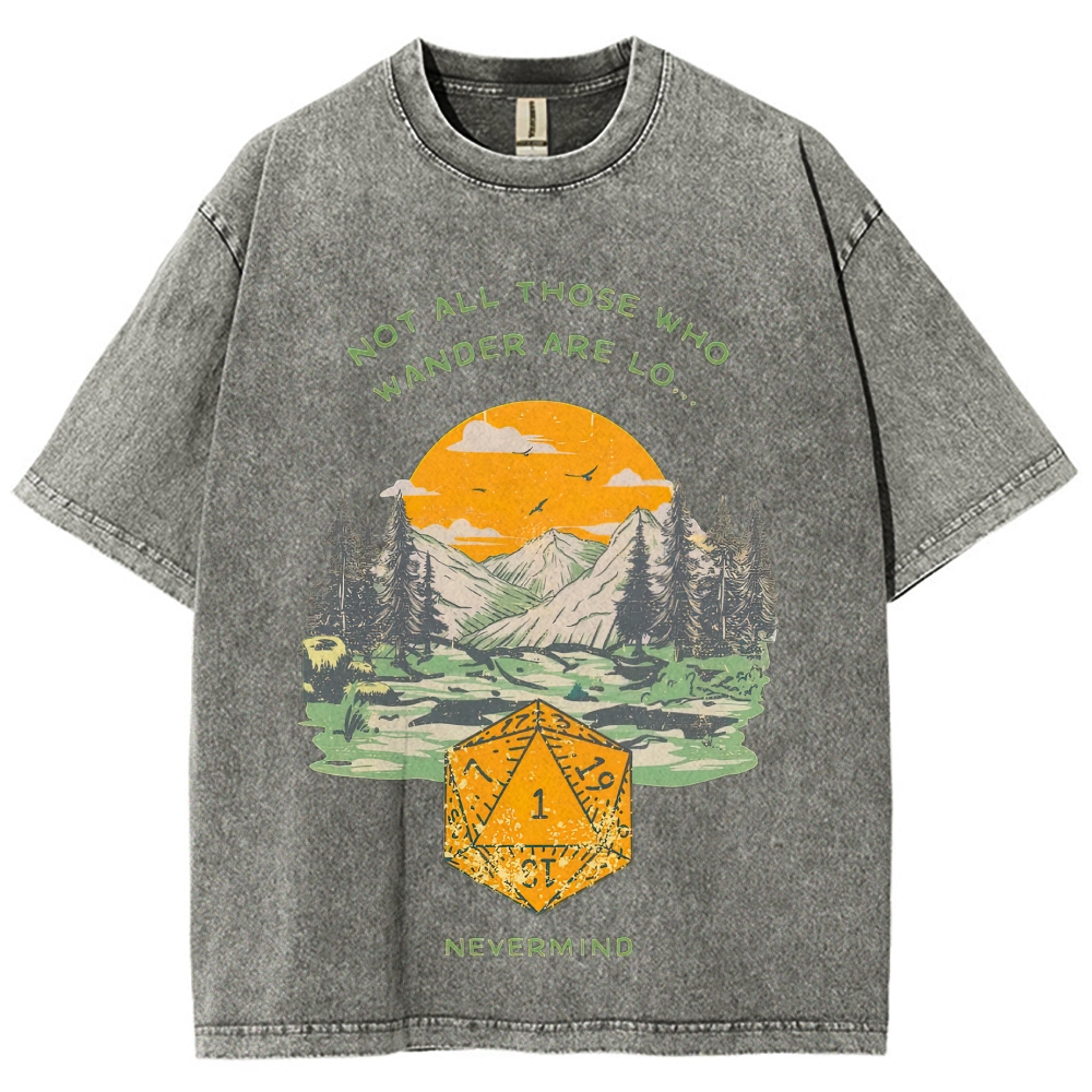 Mountain Sunset D20 Dice Parody Poem Tabletop RPG Sage Washed T-shirt 