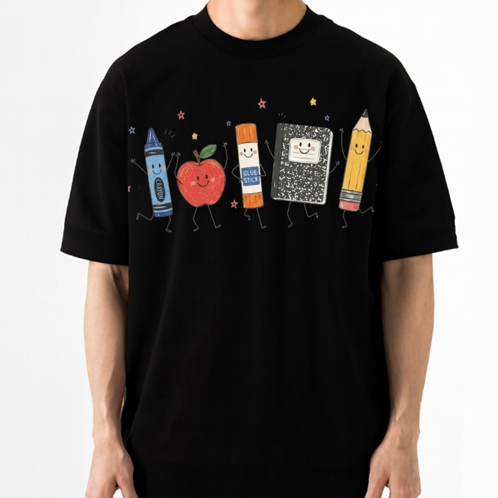 Cute Cartoon Anthropomorphic School Supply Teacher Gift Cotton T-shirt