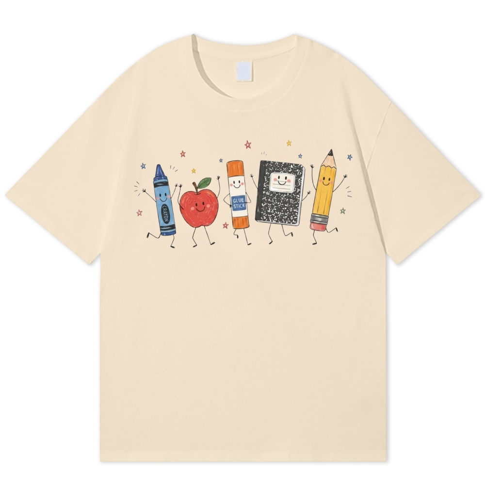Cute Cartoon Anthropomorphic School Supply Teacher Gift Cotton T-shirt