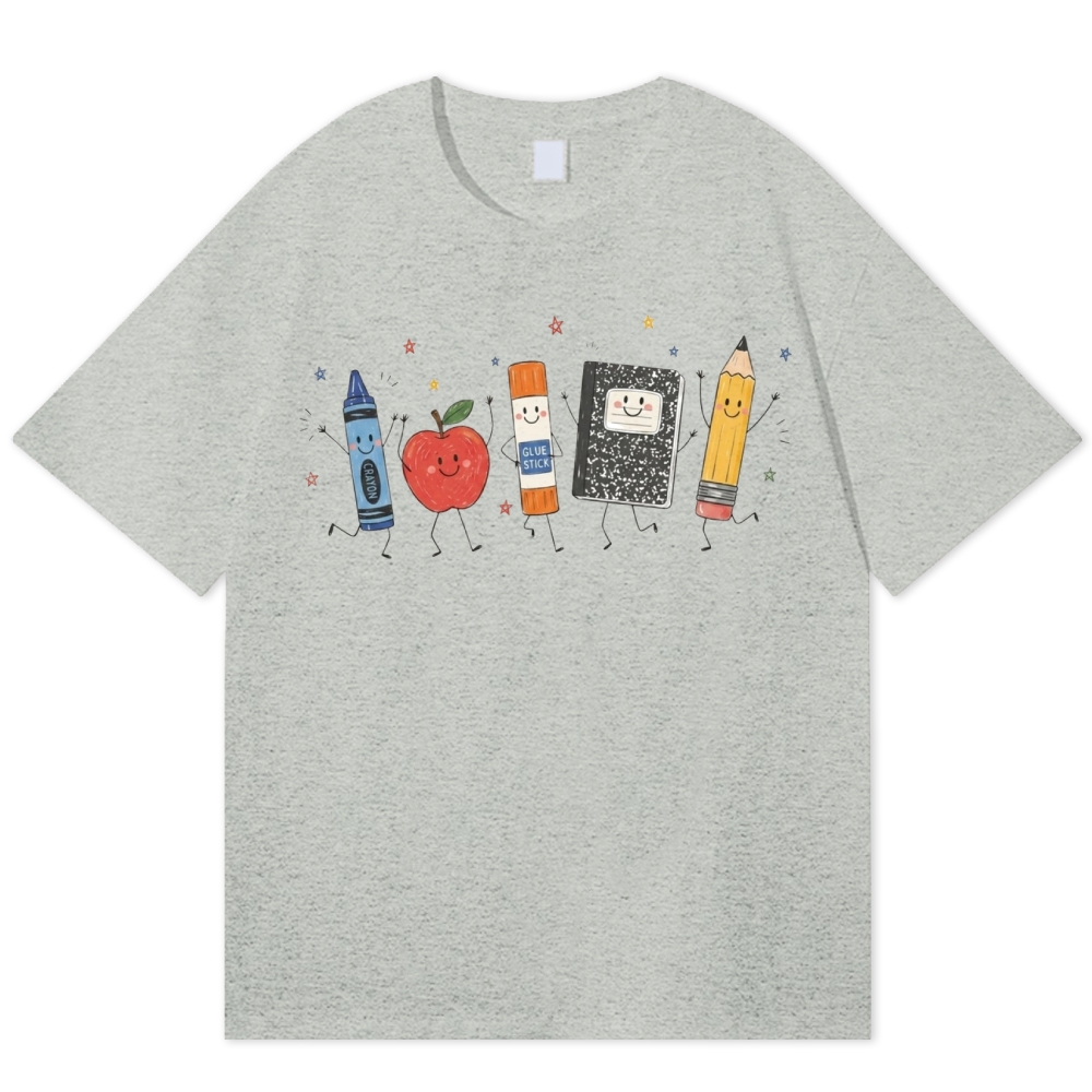 Cute Cartoon Anthropomorphic School Supply Teacher Gift Cotton T-shirt