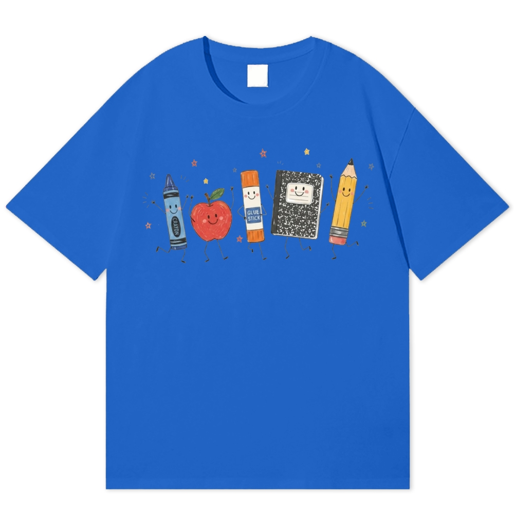 Cute Cartoon Anthropomorphic School Supply Teacher Gift Cotton T-shirt