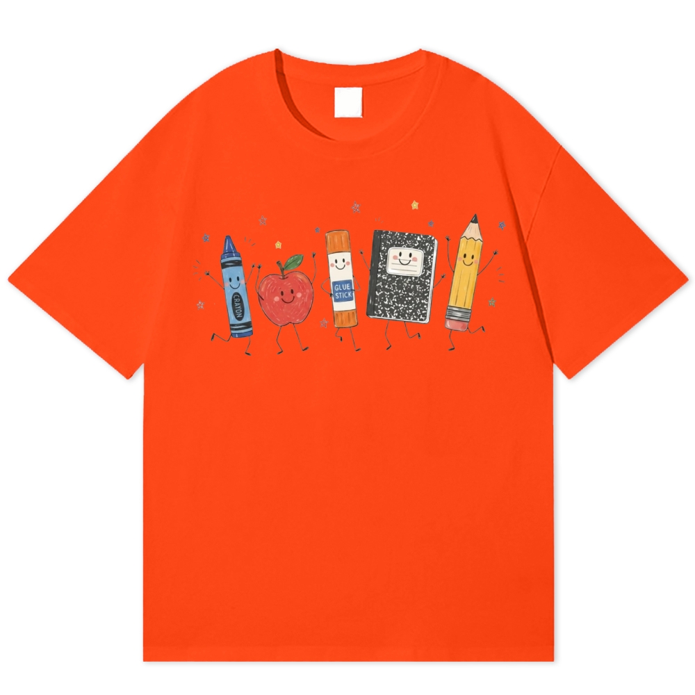 Cute Cartoon Anthropomorphic School Supply Teacher Gift Cotton T-shirt
