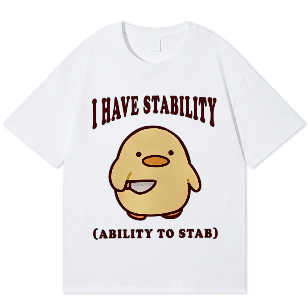 Cotton T-shirtPun Wordplay Knife Holding Chubby Yellow Duck Cream