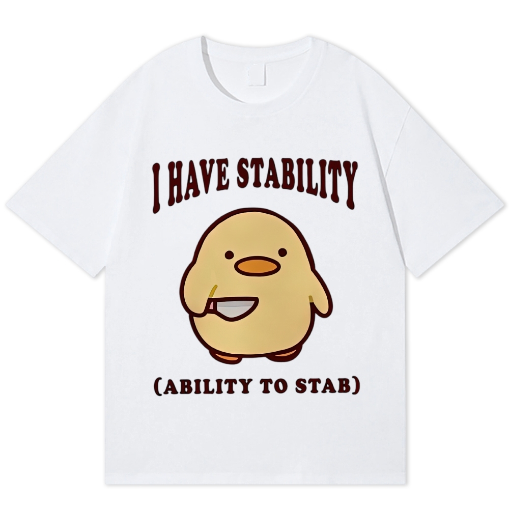 Cotton T-shirtPun Wordplay Knife Holding Chubby Yellow Duck Cream