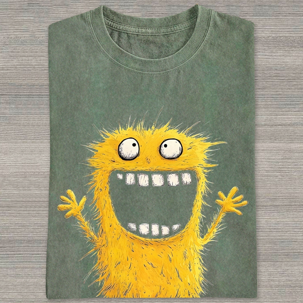 Goofy Fluffy Yellow Furry Big Grin Monster Washed T-shirt