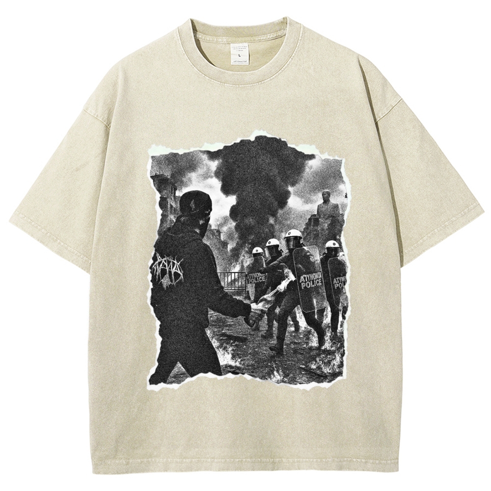 Torn Paper Riot Street Protest Black Metal Font Grunge Washed T-shirt