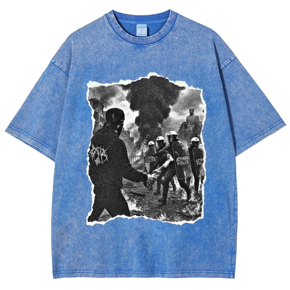 Torn Paper Riot Street Protest Black Metal Font Grunge Washed T-shirt
