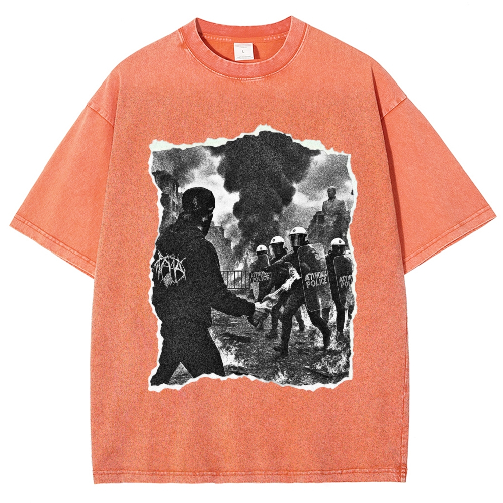 Torn Paper Riot Street Protest Black Metal Font Grunge Washed T-shirt