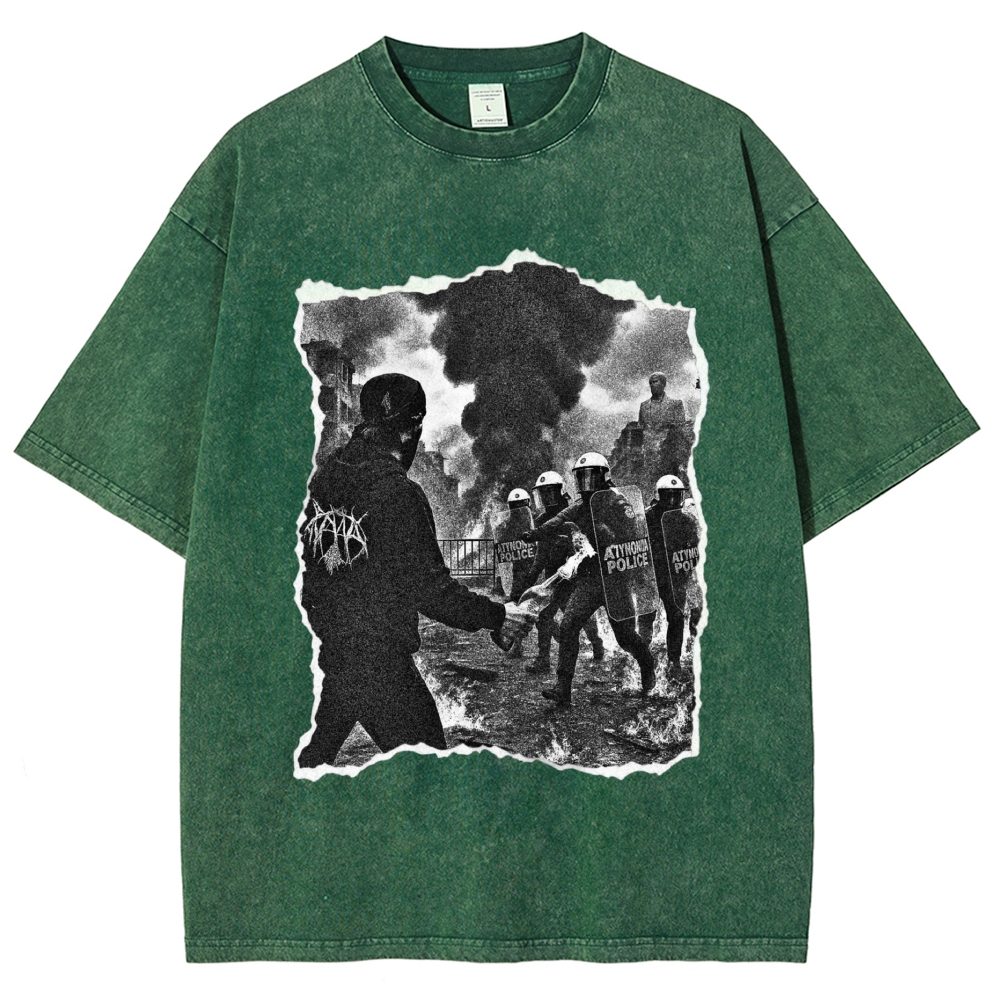 Torn Paper Riot Street Protest Black Metal Font Grunge Washed T-shirt