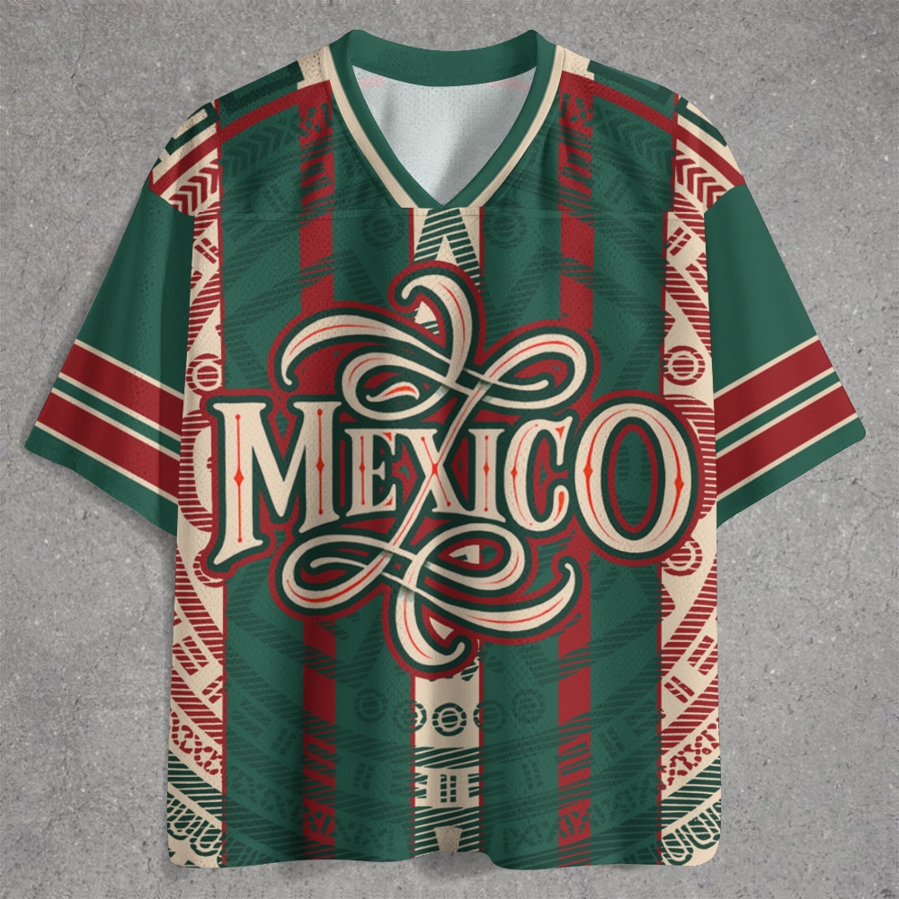 Vintage Script Mexico Tribal Stripe Mesh Jersey Shirts