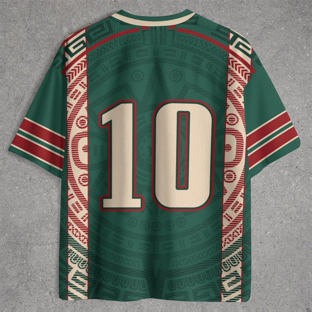 Vintage Script Mexico Tribal Stripe Mesh Jersey Shirts