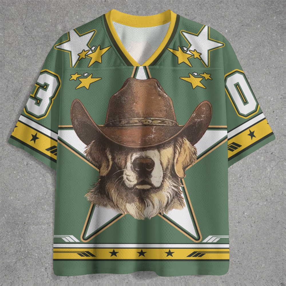 Cowboy Golden Retriever Star Patriotic Mesh Jersey Shirts