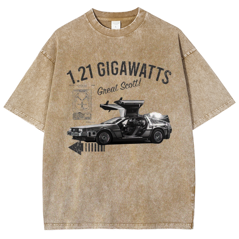 Time Travel Car Flux Capacitor Distressed Washed T-Shirt 