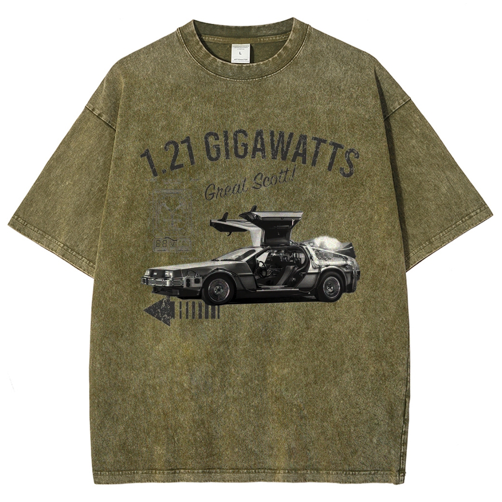 Time Travel Car Flux Capacitor Distressed Washed T-Shirt 