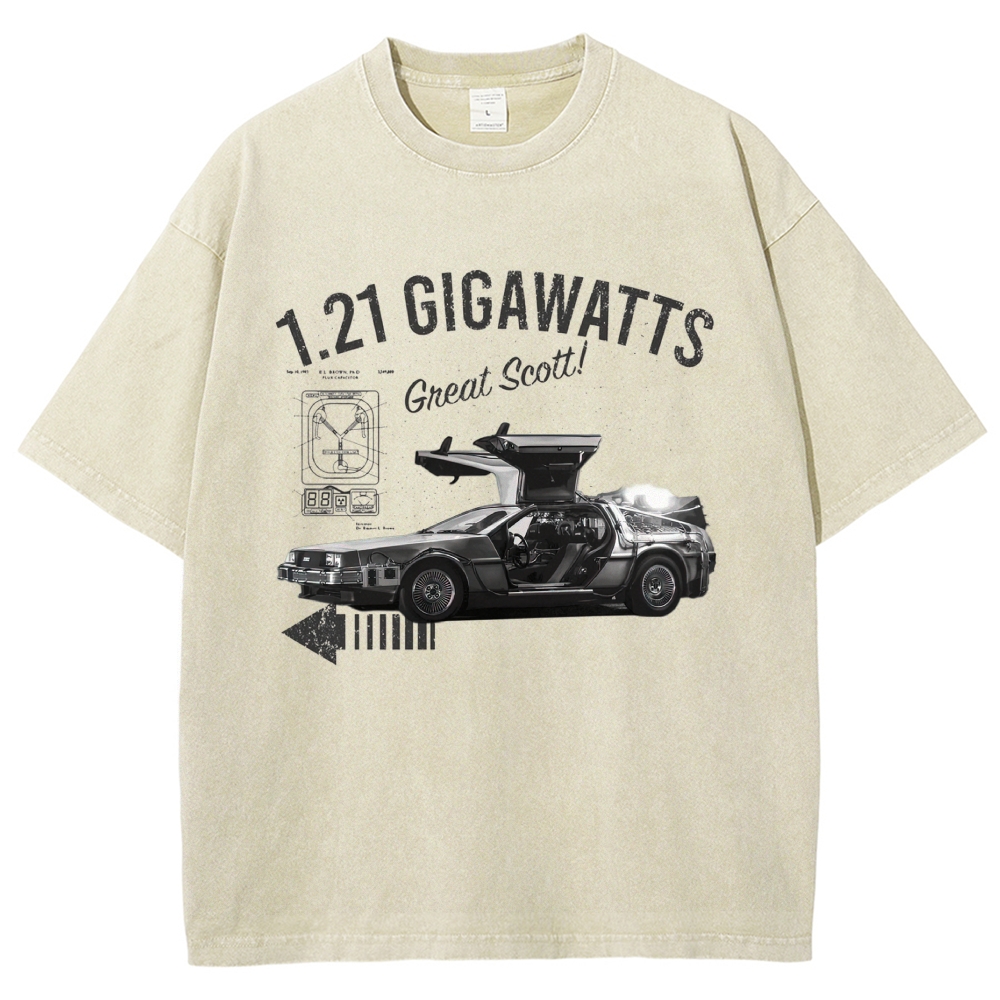 Time Travel Car Flux Capacitor Distressed Washed T-Shirt 