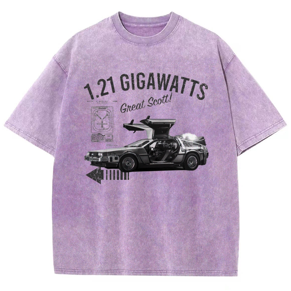 Time Travel Car Flux Capacitor Distressed Washed T-Shirt 
