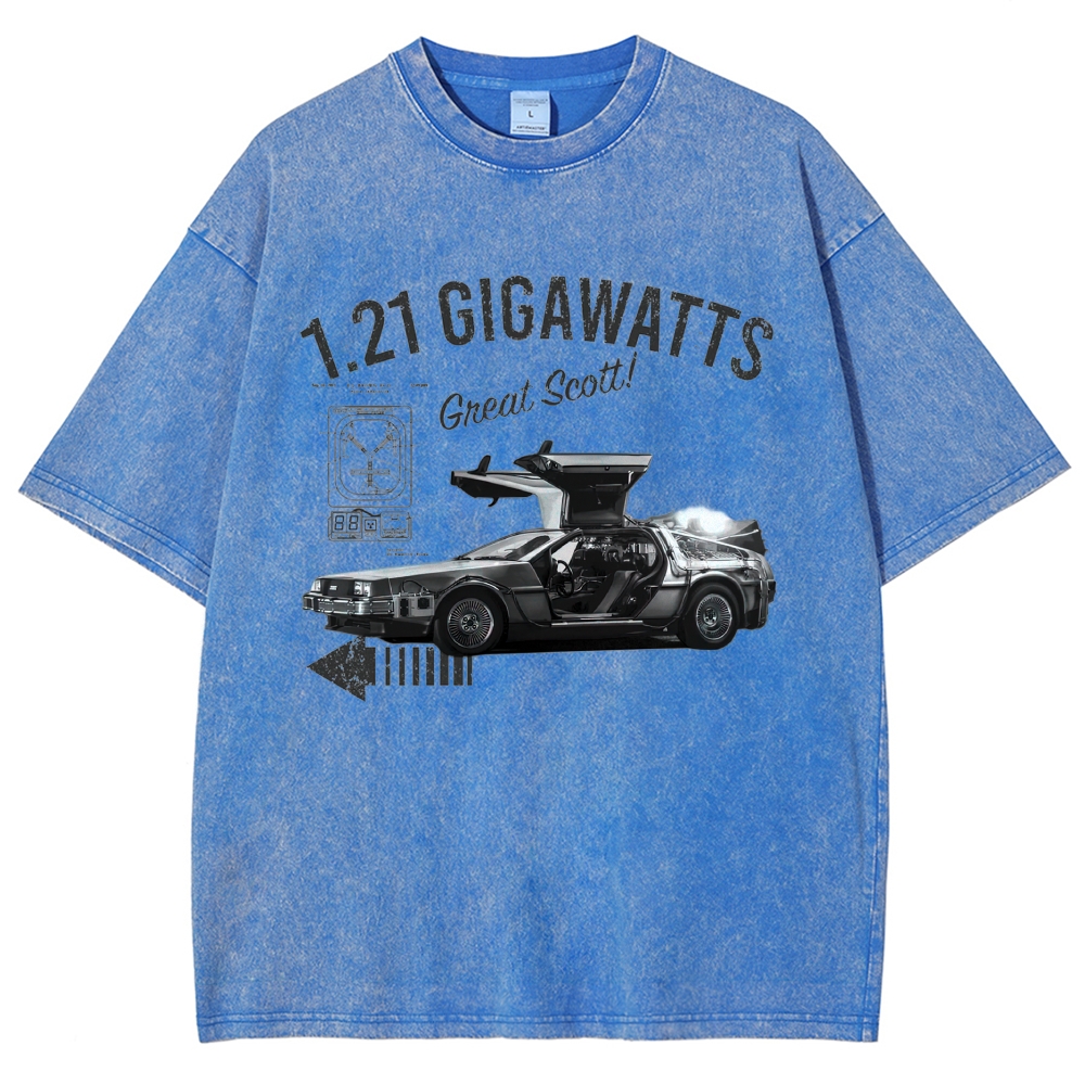 Time Travel Car Flux Capacitor Distressed Washed T-Shirt 