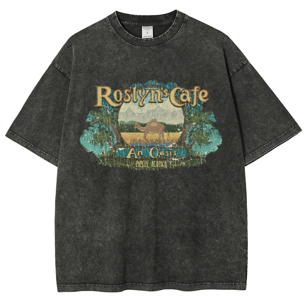 Mountain Camel Desert Cafe Retro Badge Tan Washed T-Shirt