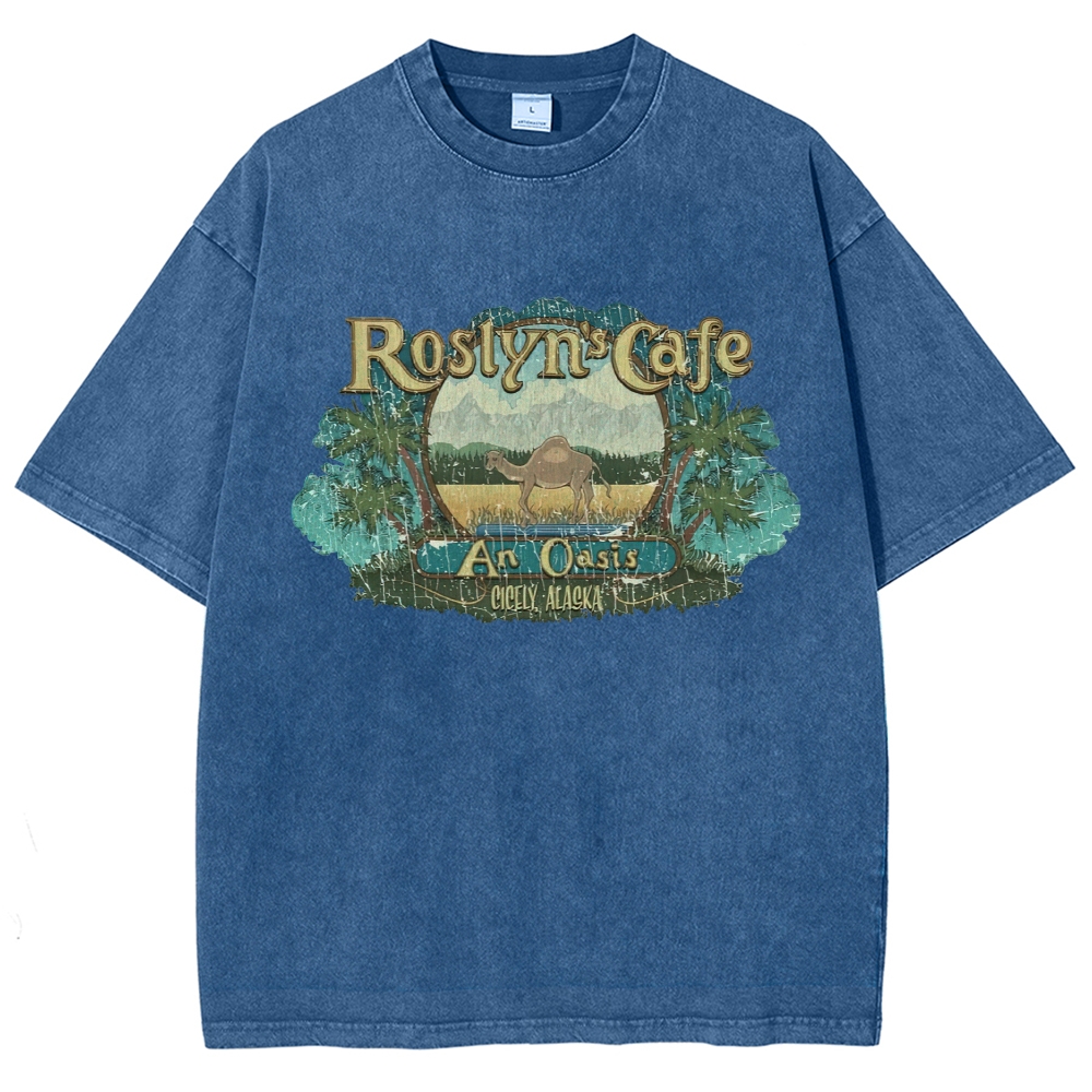 Mountain Camel Desert Cafe Retro Badge Tan Washed T-Shirt