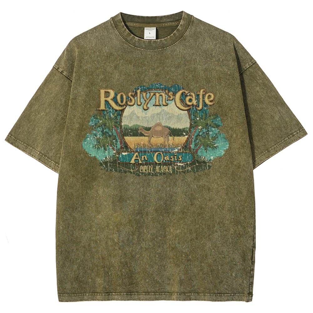 Mountain Camel Desert Cafe Retro Badge Tan Washed T-Shirt