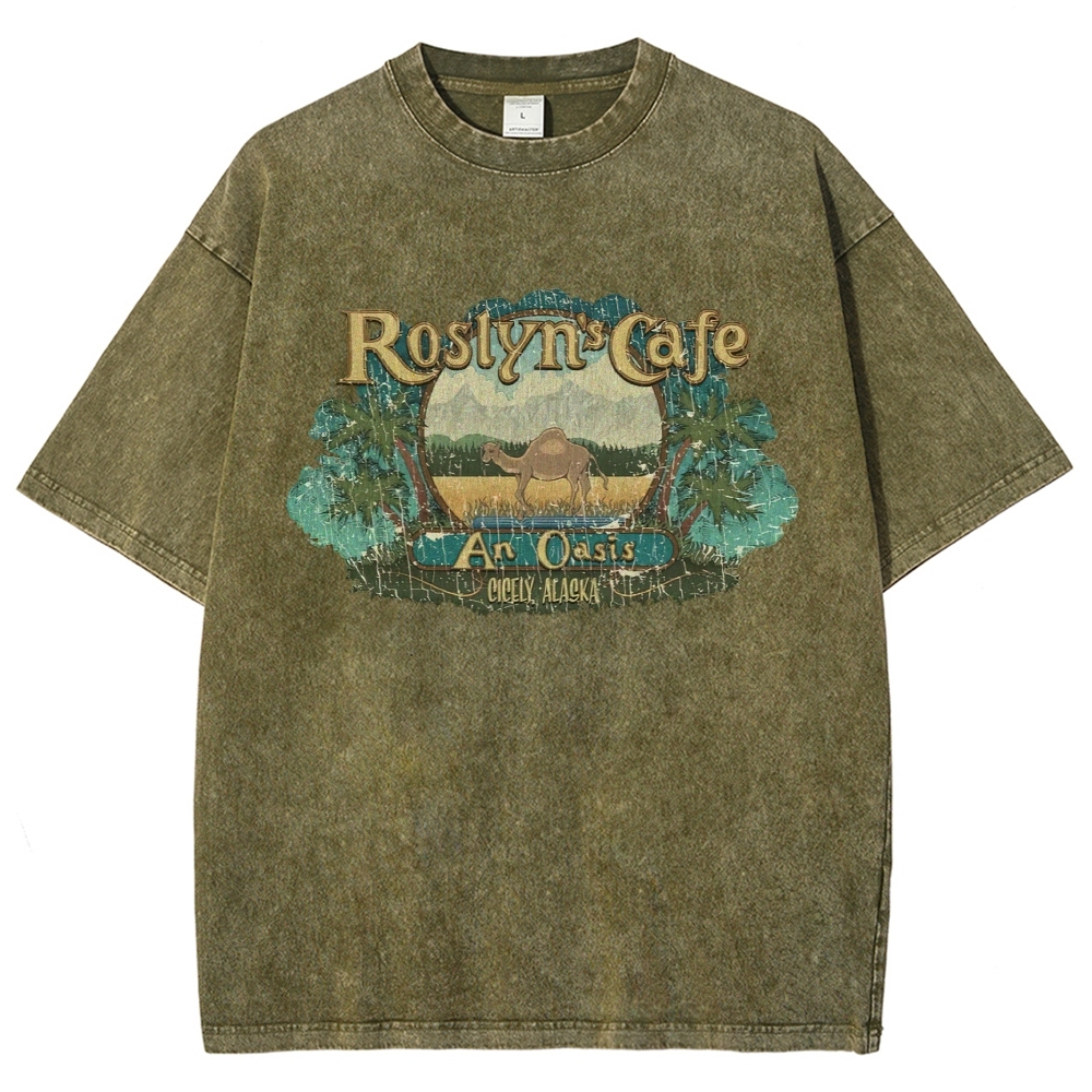 Mountain Camel Desert Cafe Retro Badge Tan Washed T-Shirt