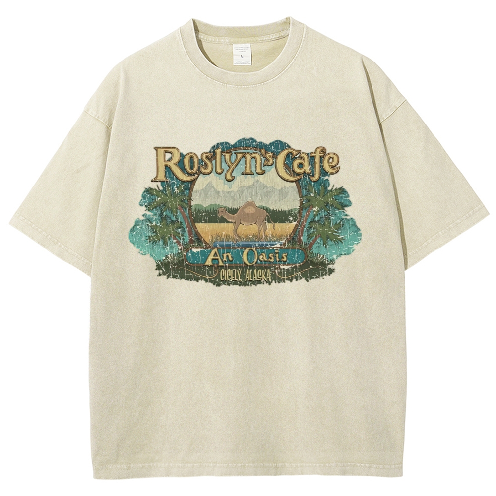 Mountain Camel Desert Cafe Retro Badge Tan Washed T-Shirt