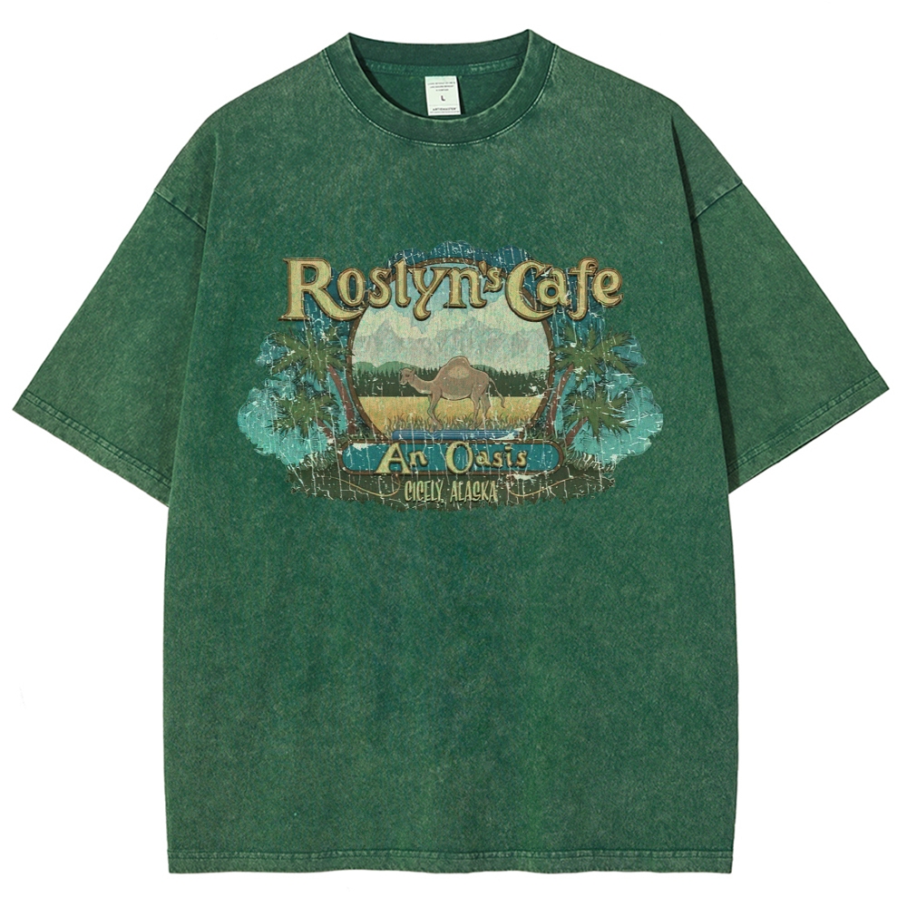 Mountain Camel Desert Cafe Retro Badge Tan Washed T-Shirt