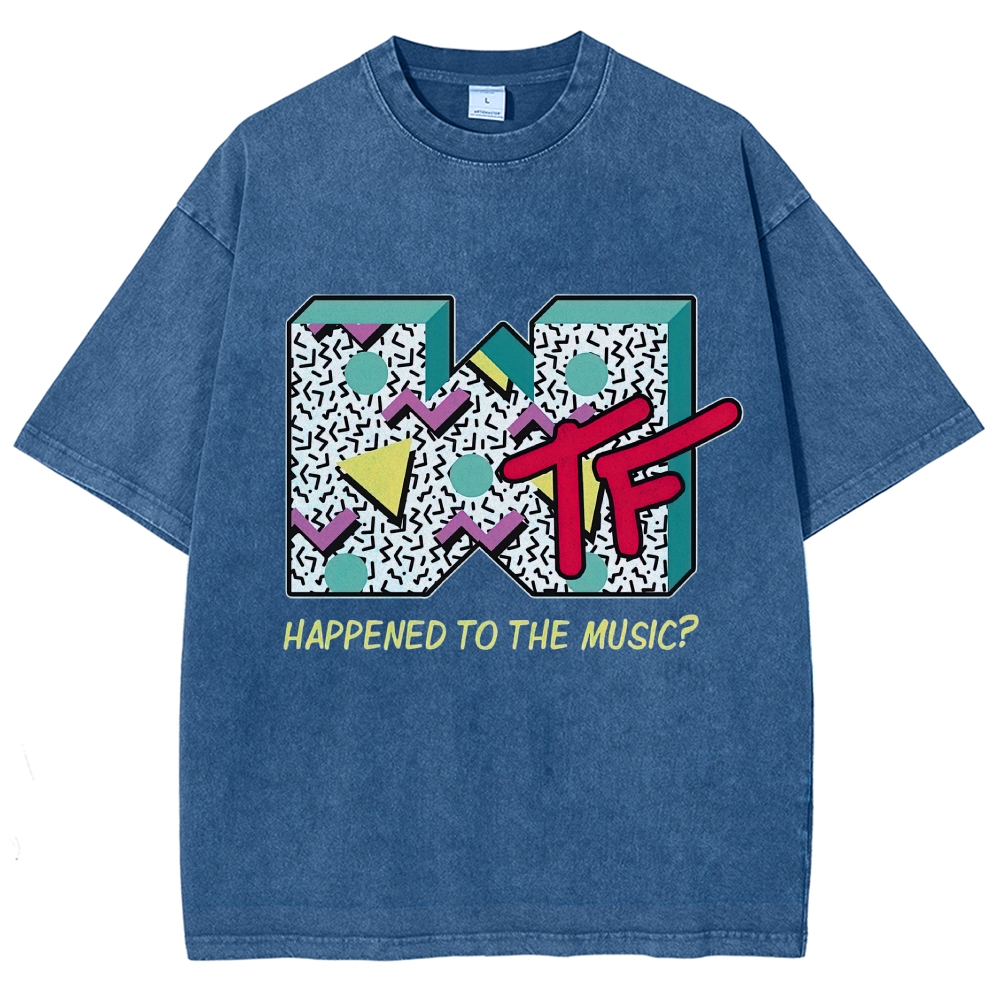 90s Memphis Geometric Retro Music Channel Logo Washed T-Shirt 