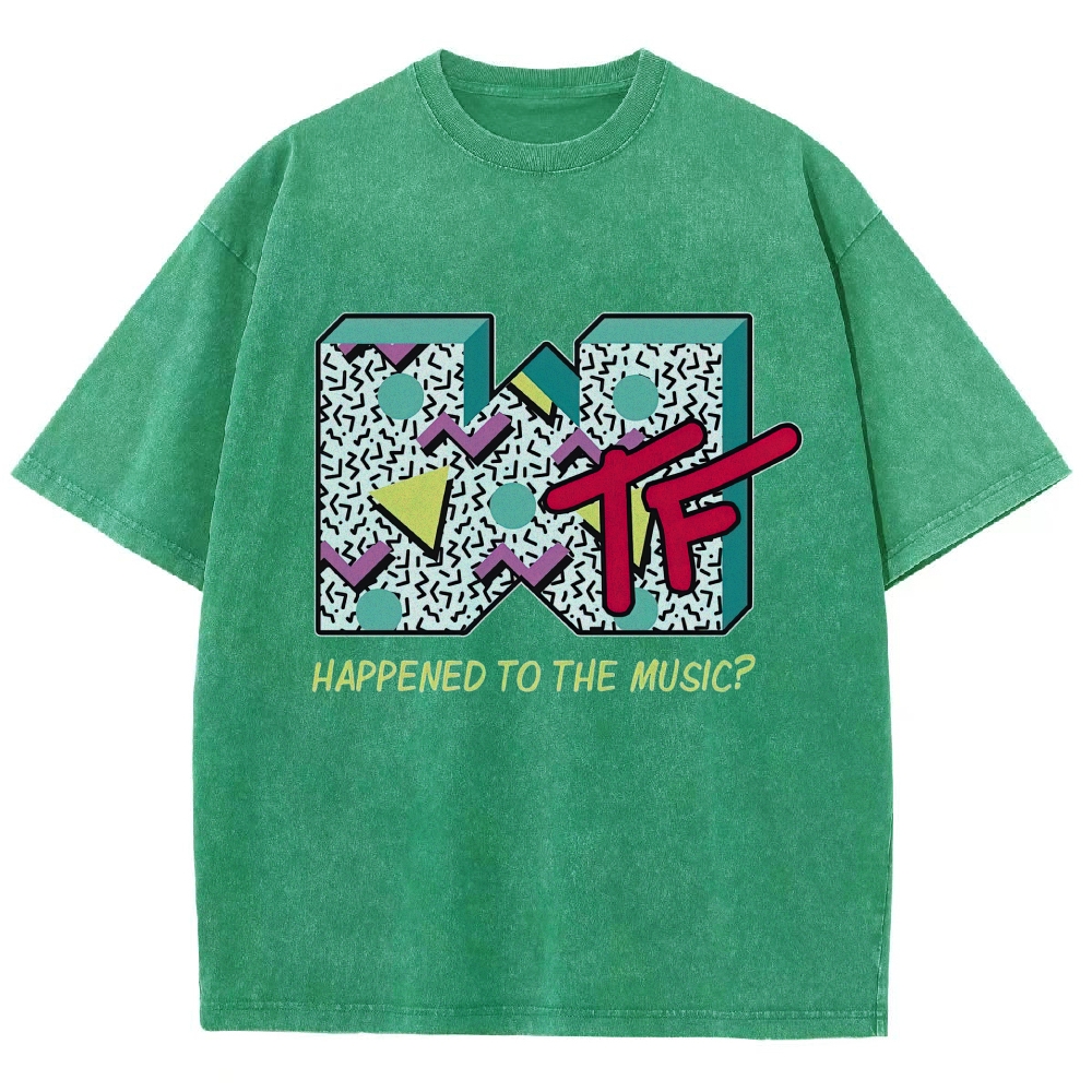 90s Memphis Geometric Retro Music Channel Logo Washed T-Shirt 