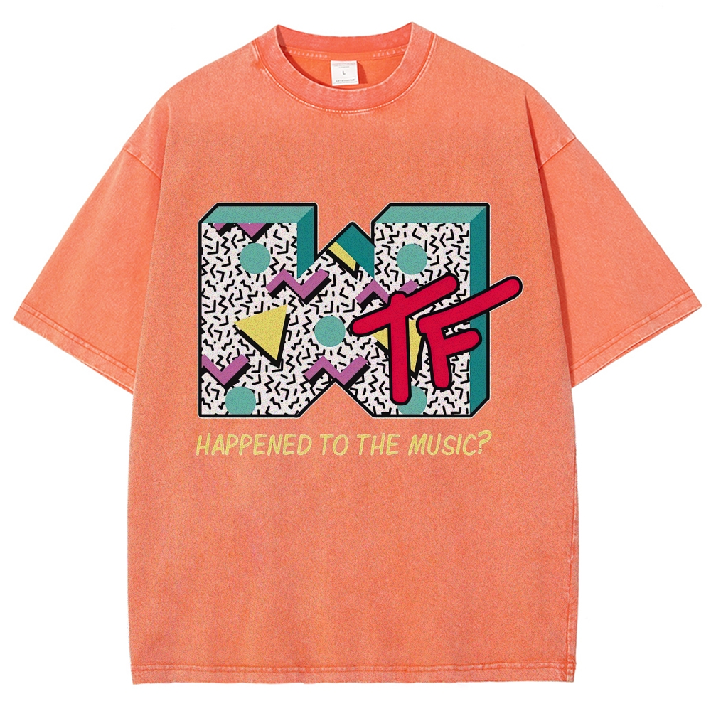 90s Memphis Geometric Retro Music Channel Logo Washed T-Shirt 