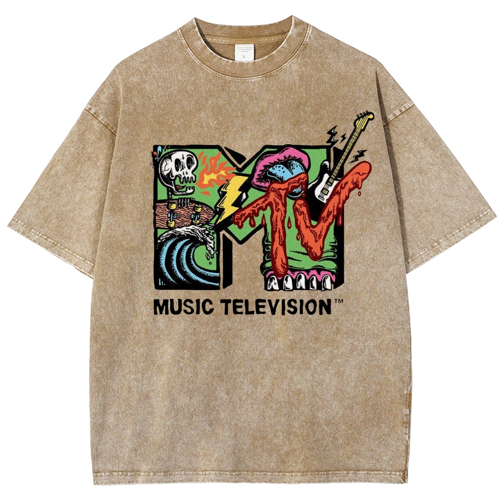 Grunge Punk Skull Skateboard Graffiti Music Television Washed T-Shirt 