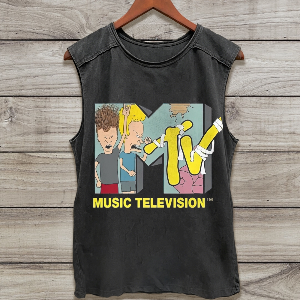 Cartoon Duo Retro Music Channel Logo Washed Tank Top 