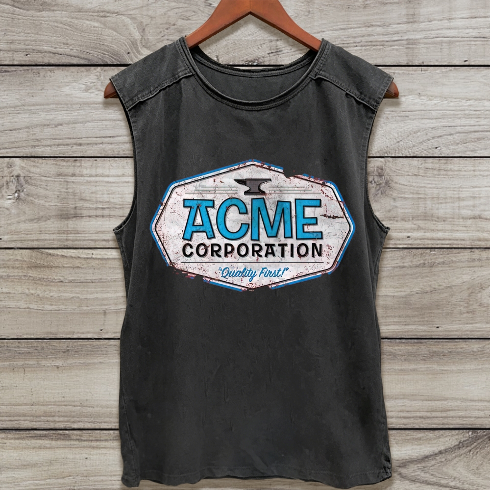 Rusty Metal Factory Sign ACME Corporation Distressed  Washed Tank Top