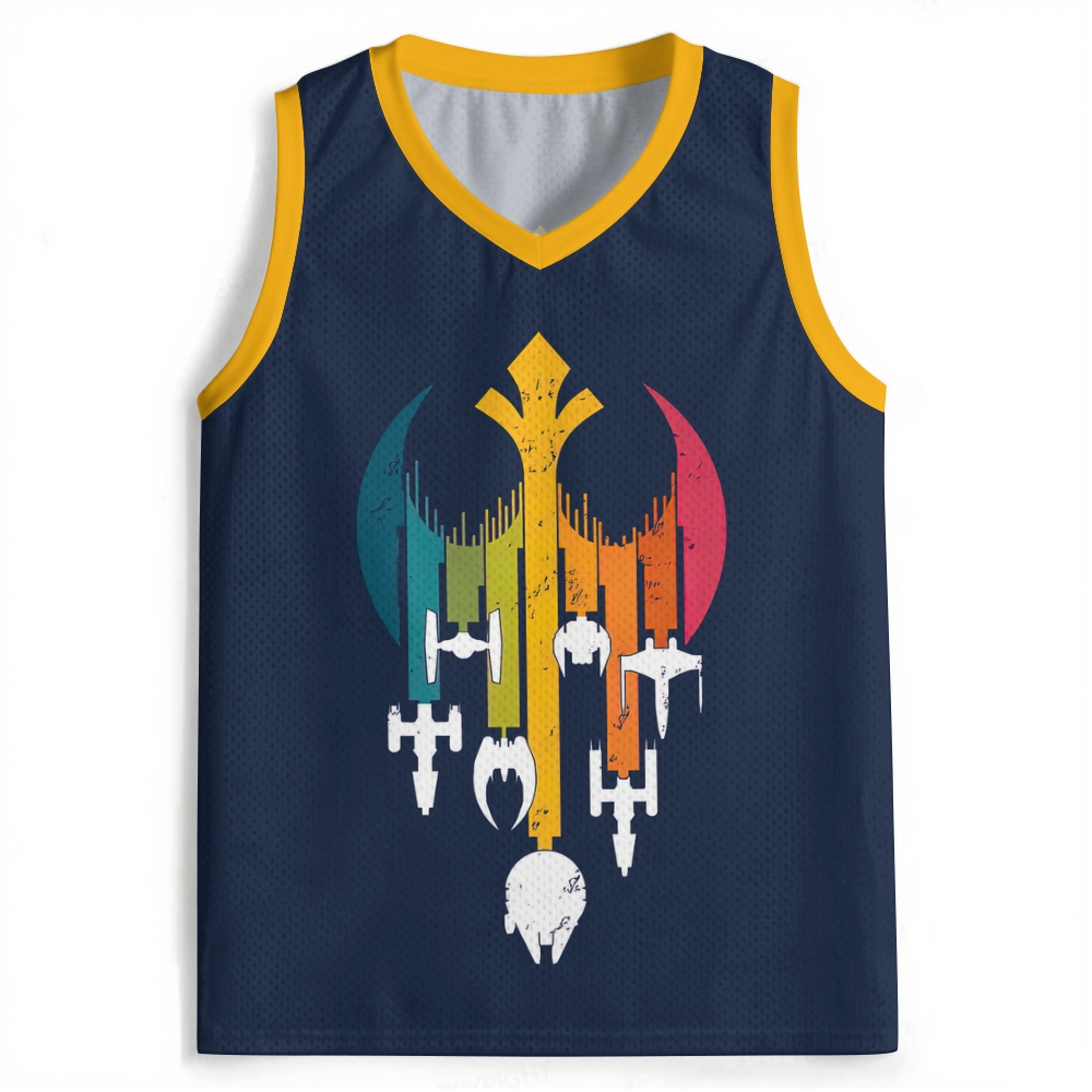 Rainbow Mandalorian Starfighter Distressed Navy Mesh Jersey Tank