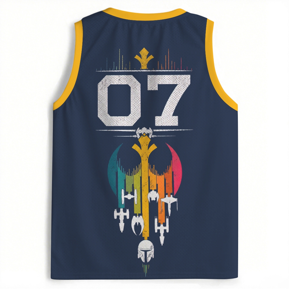 Rainbow Mandalorian Starfighter Distressed Navy Mesh Jersey Tank